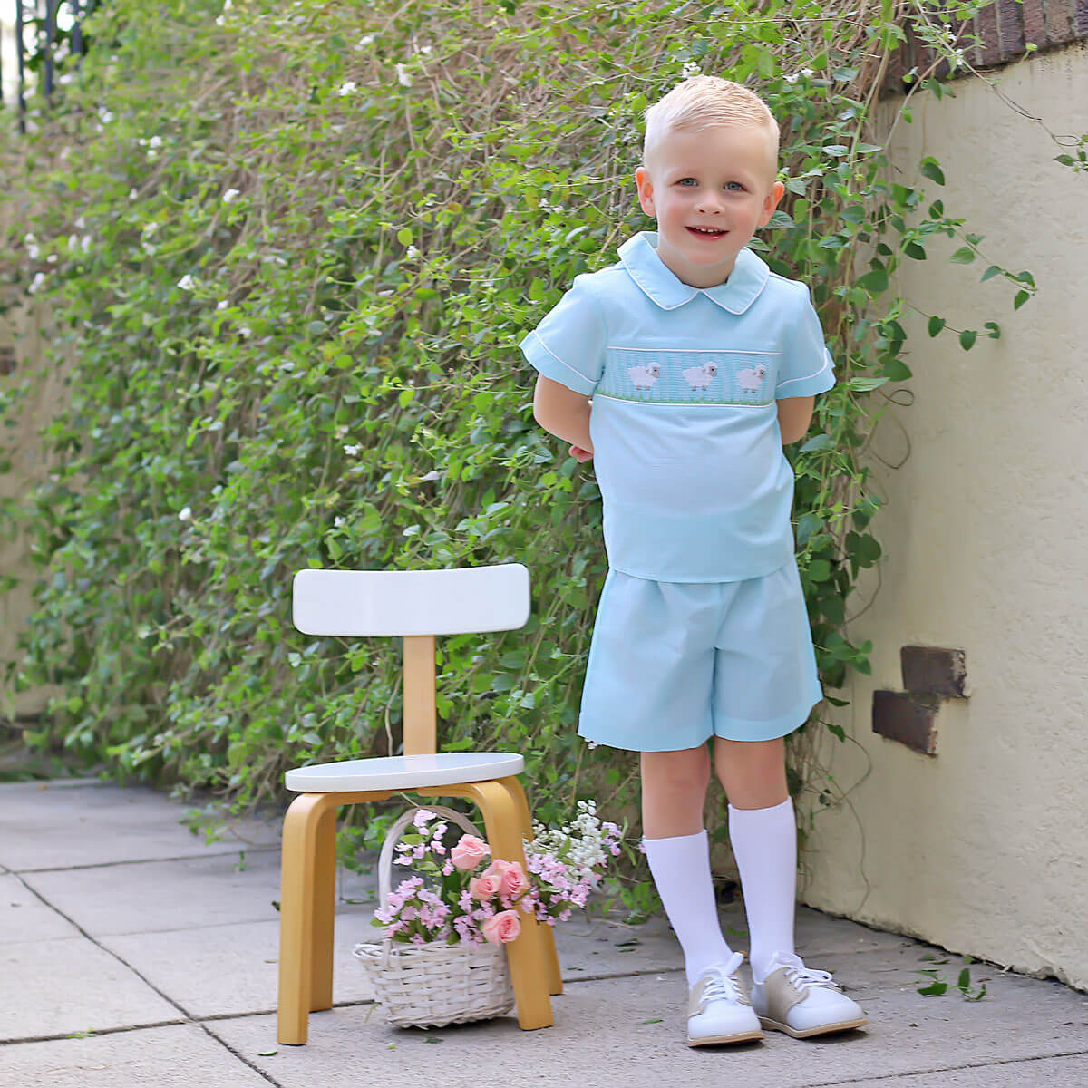 Baby Lamb Mint Smocked Collared Short Set