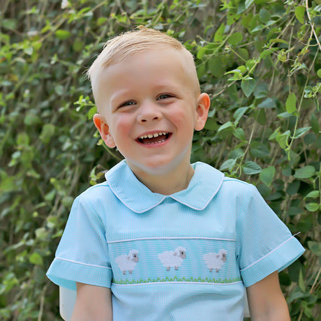 Baby Lamb Mint Smocked Collared Short Set
