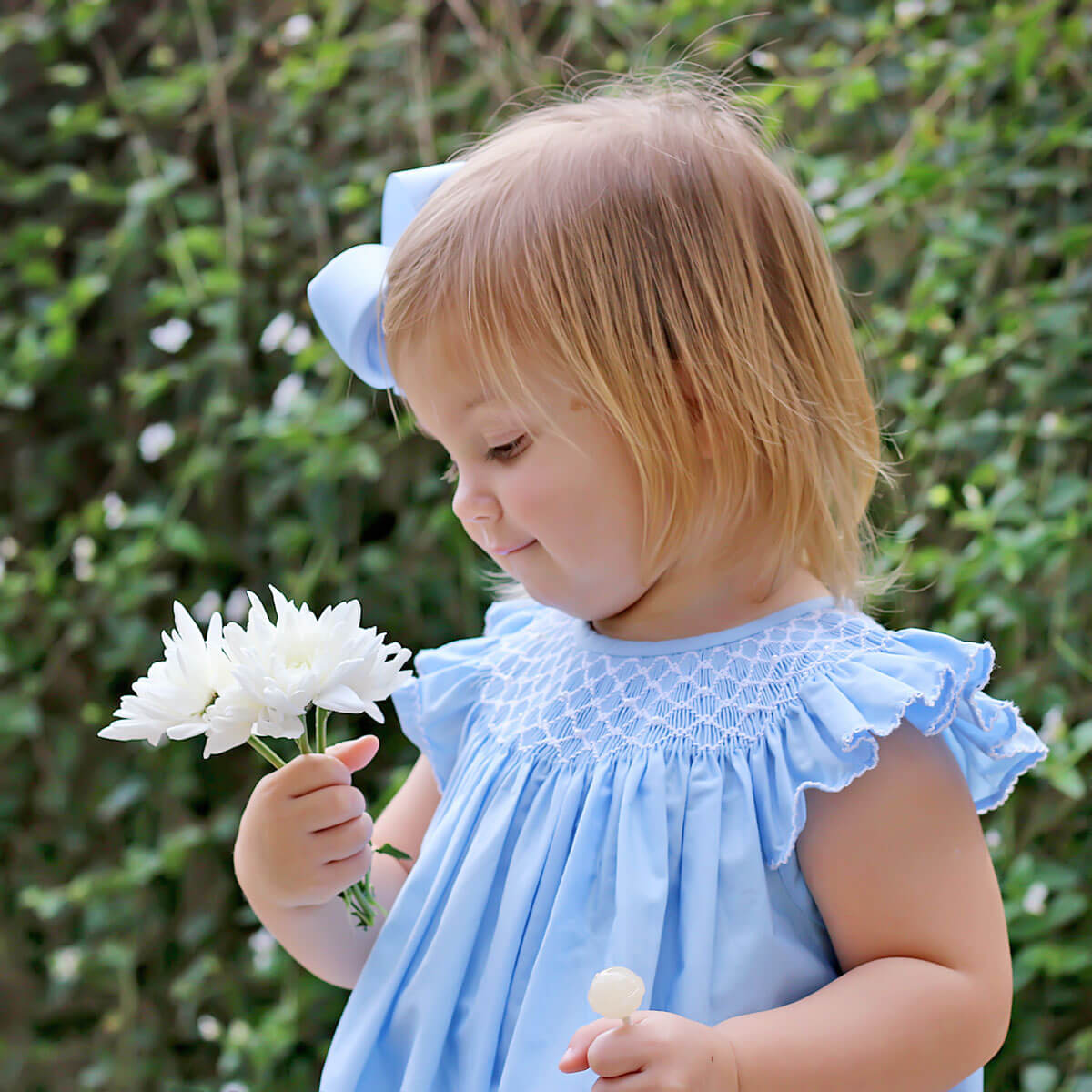 Shine Like A Pearl Blue Smocked Bubble