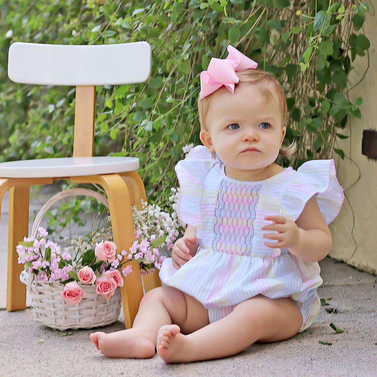 Spring Love Stripe Smocked Rachel Bubble