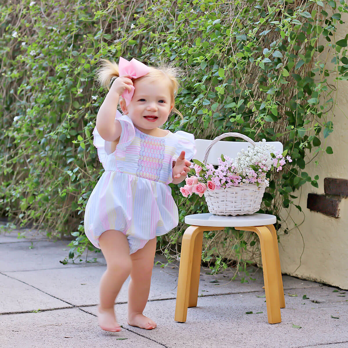 Spring Love Stripe Smocked Rachel Bubble