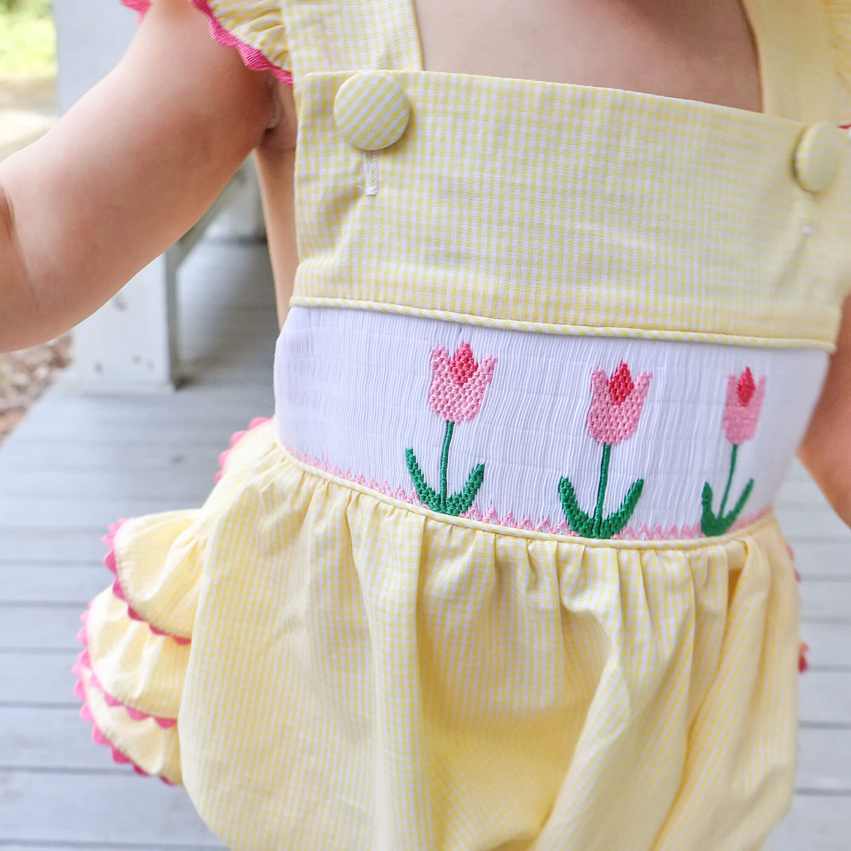 Tulip Smocked Mini Yellow Gingham Leah Bubble