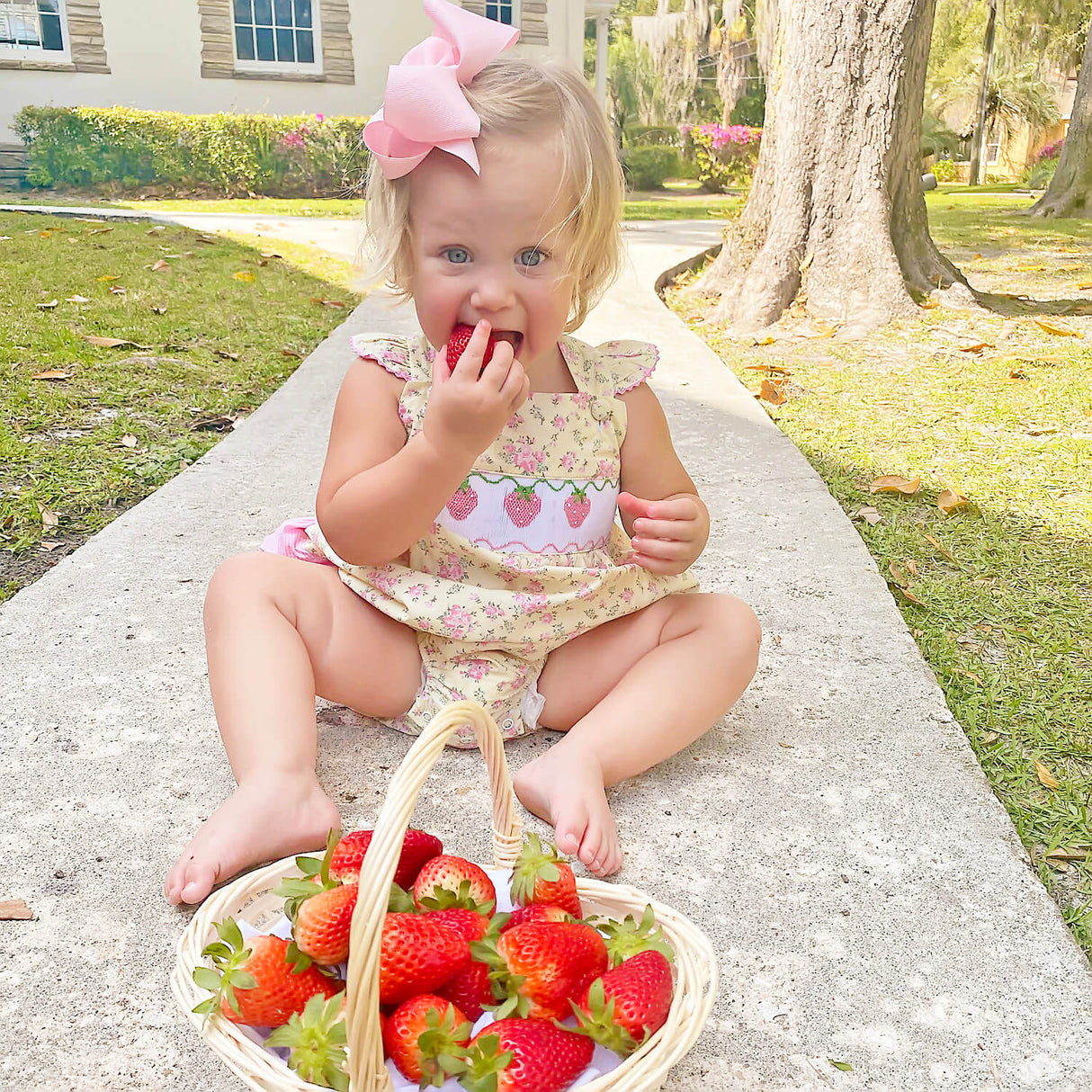 Strawberry Floral Smocked Leah Bubble