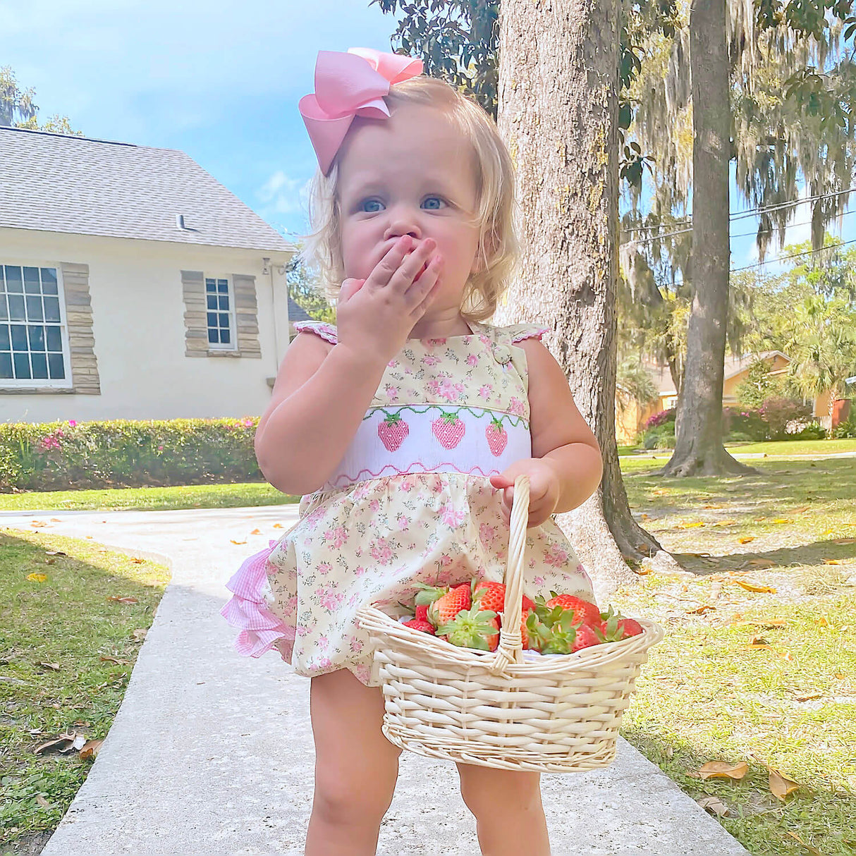Strawberry Floral Smocked Leah Bubble