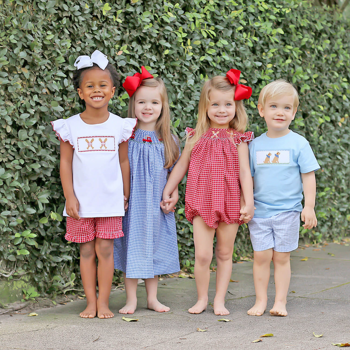 Fire Truck Blue Plaid Smocked Bishop Dress