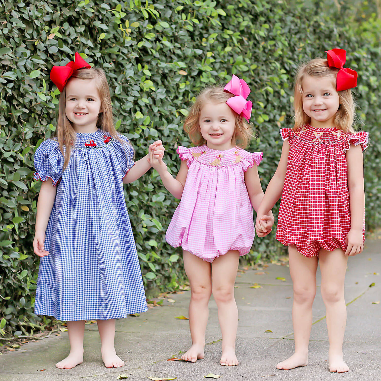 Fire Truck Blue Plaid Smocked Bishop Dress