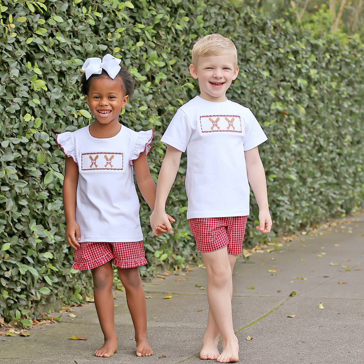 Baseball Smocked Red Plaid Boy Short Set