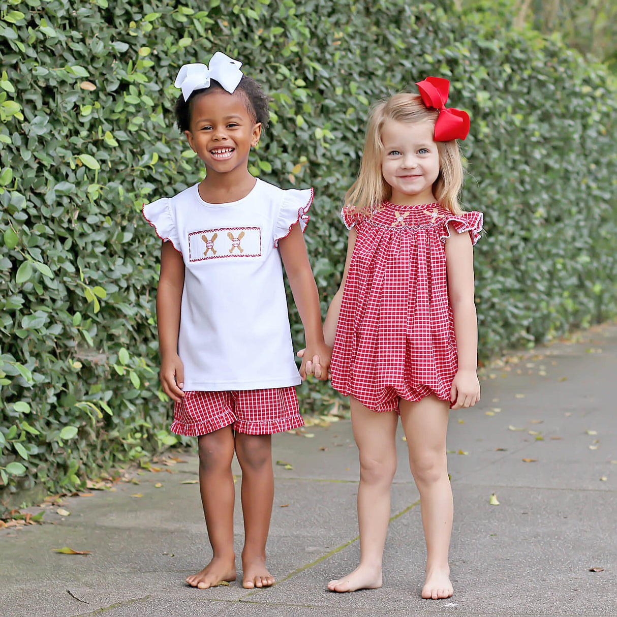 Baseball Smocked Red Plaid Short Set