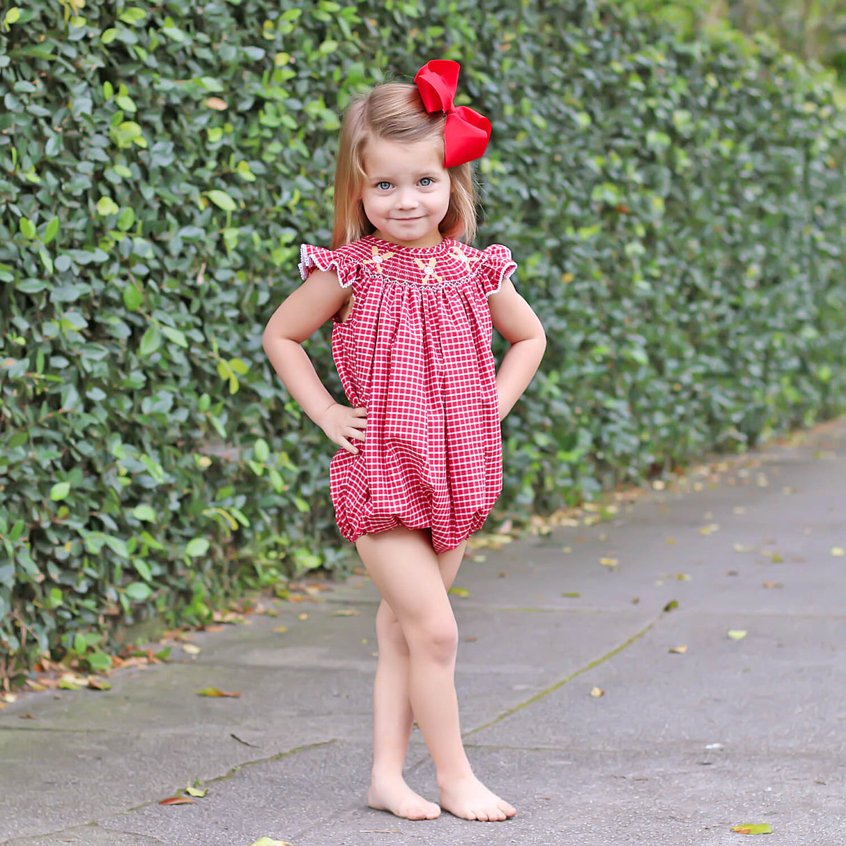 Baseball Smocked Red Plaid Bubble
