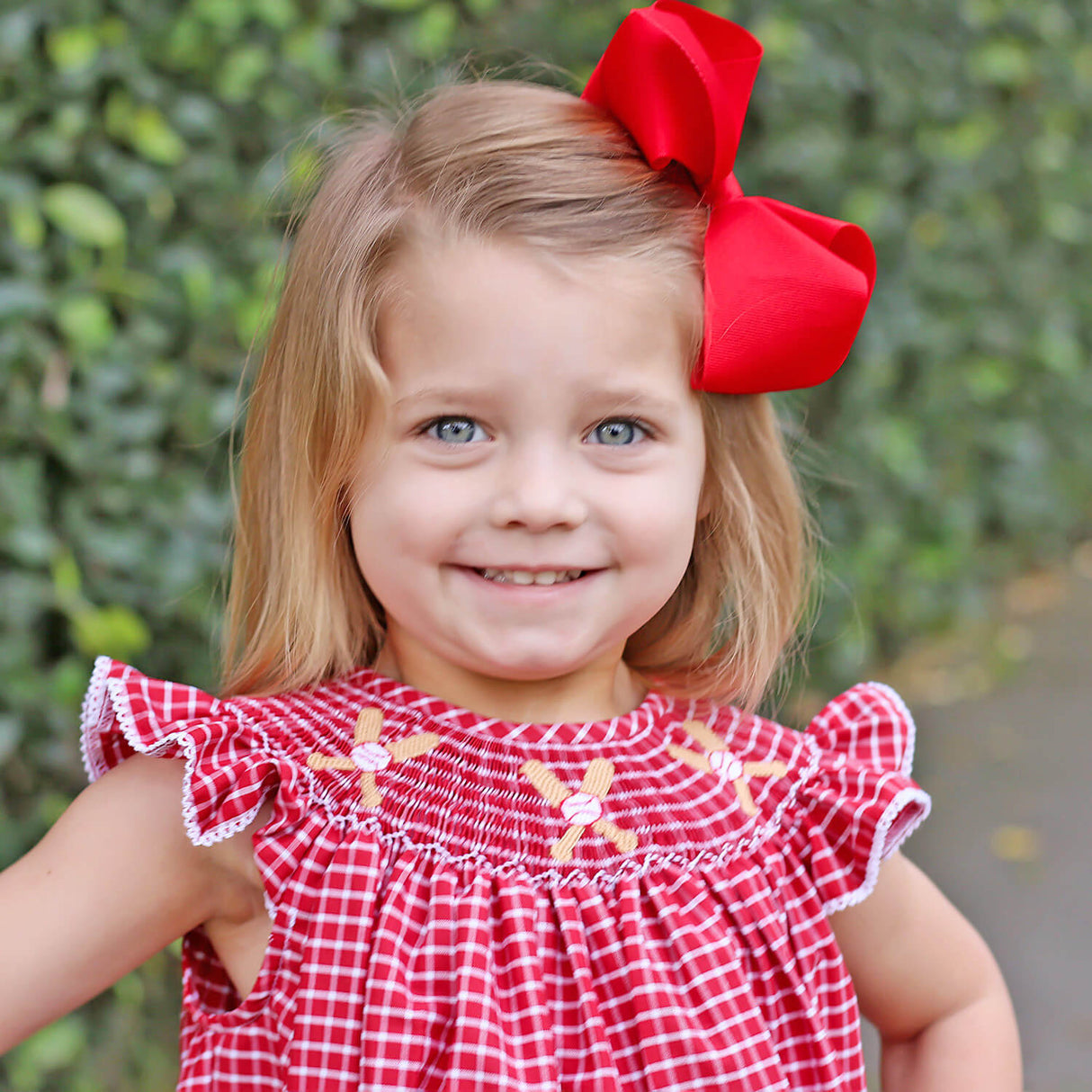 Baseball Smocked Red Plaid Bubble