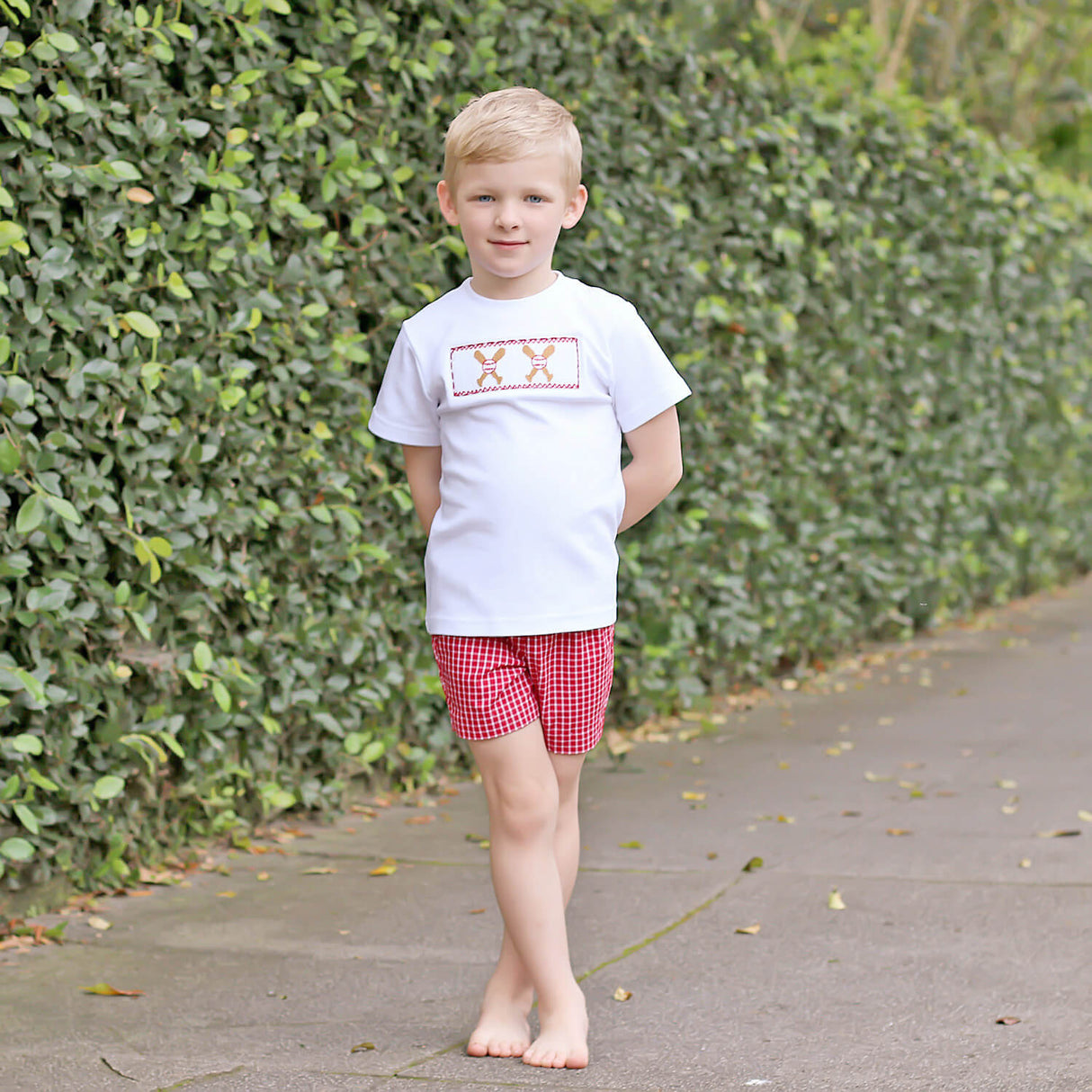 Baseball Smocked Red Plaid Boy Short Set