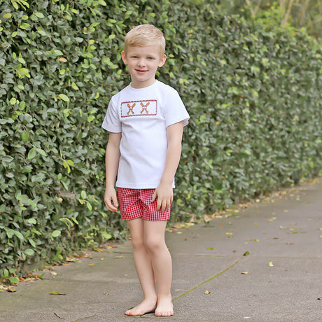 Baseball Smocked Red Plaid Boy Short Set