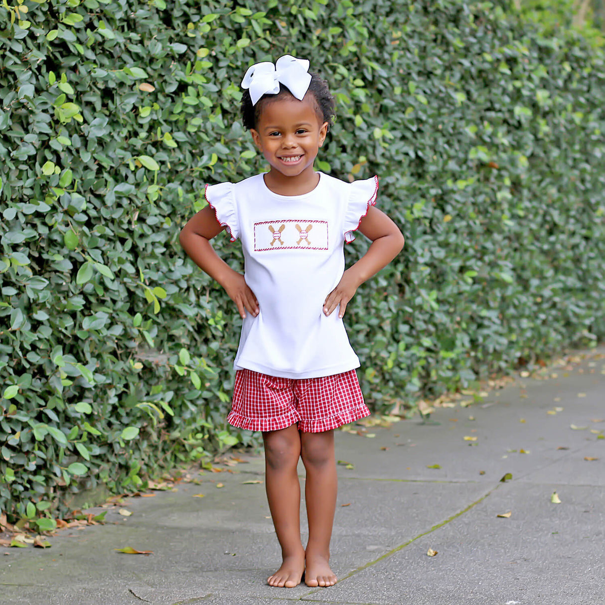 Baseball Smocked Red Plaid Short Set