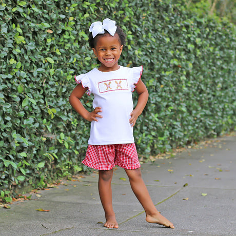 Baseball Smocked Red Plaid Short Set
