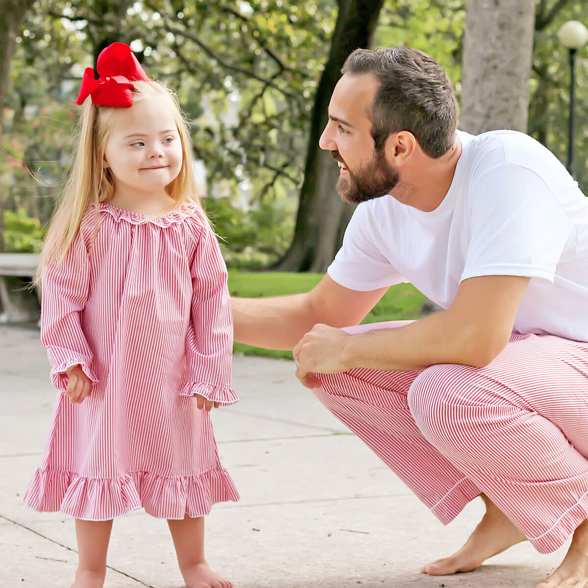 Red Stripe Long Sleeve Nightgown