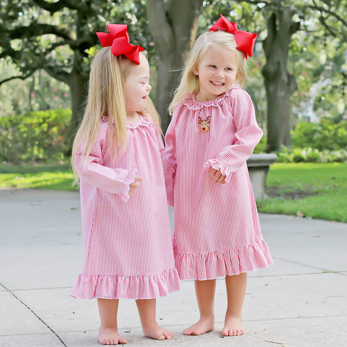 Rudolph Embroidered Red Stripe Nightgown