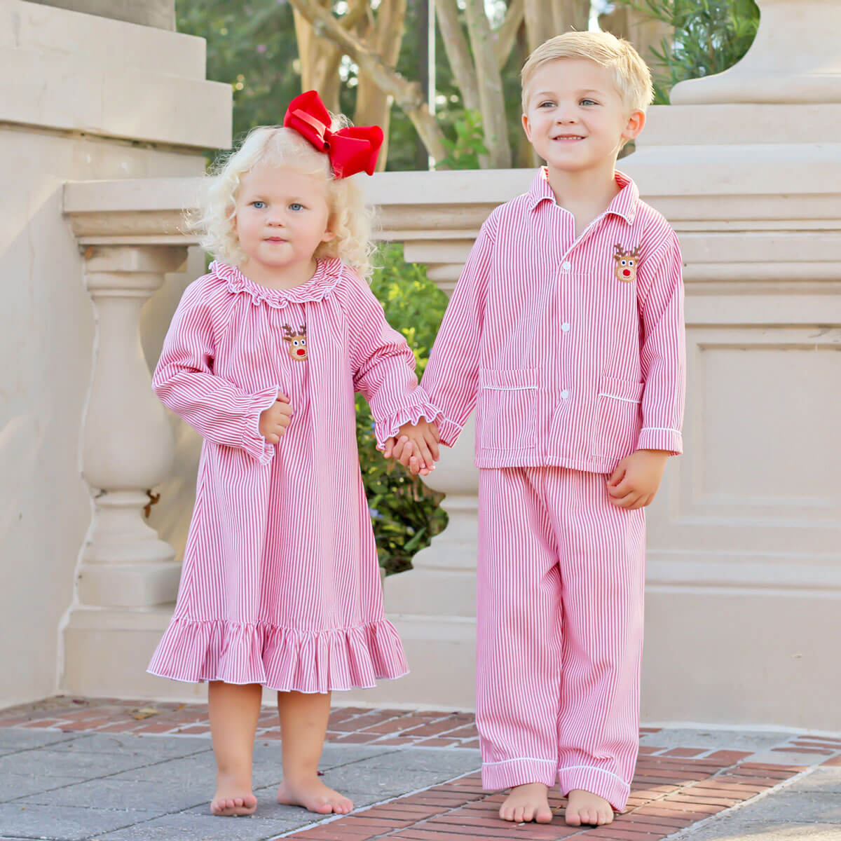 Rudolph Embroidered Red Stripe Nightgown