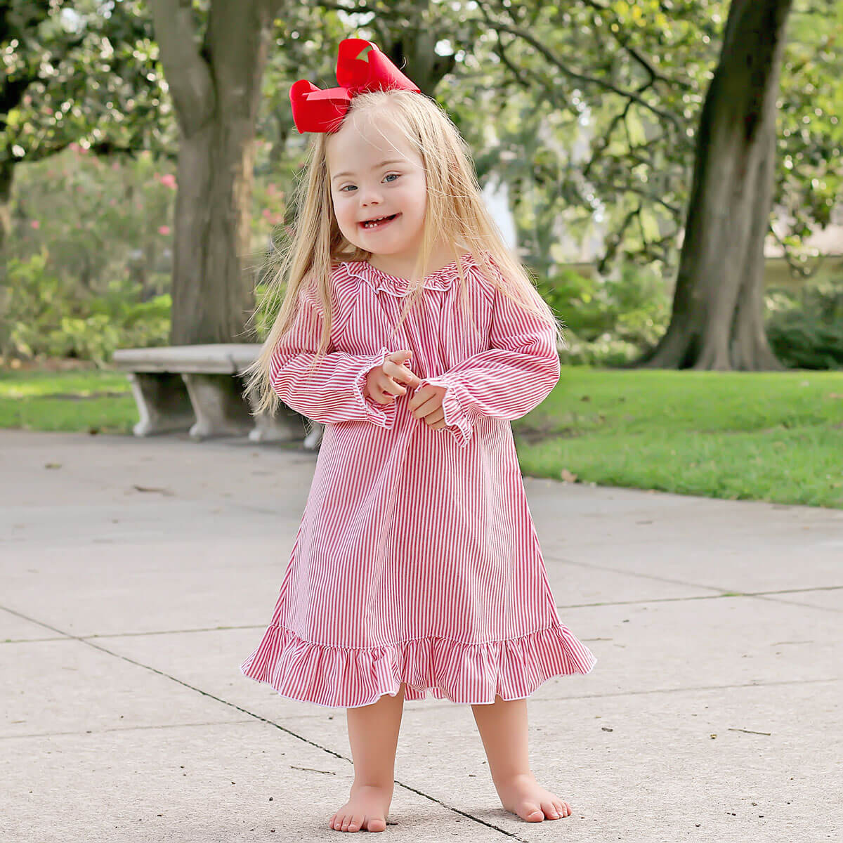 Red Stripe Long Sleeve Nightgown