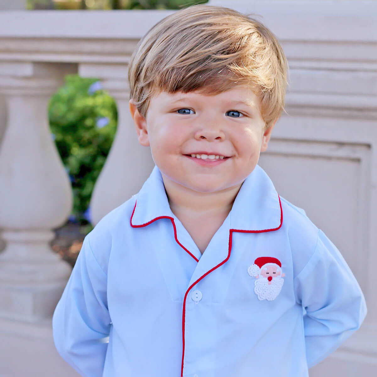 Santa Embroidered Classic Blue Pajamas