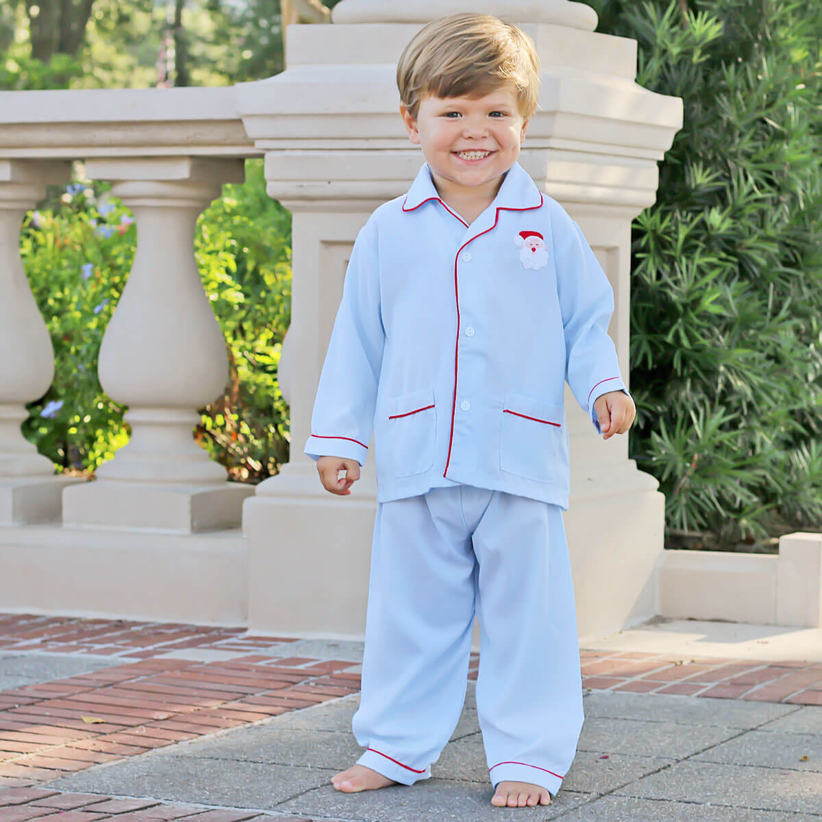 Santa Embroidered Classic Blue Pajamas