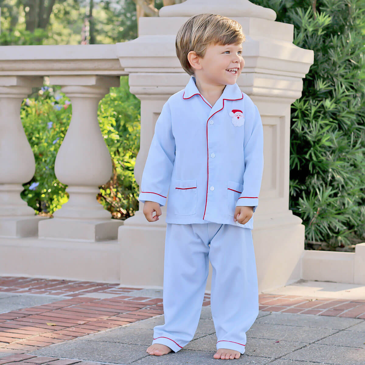 Santa Embroidered Classic Blue Pajamas
