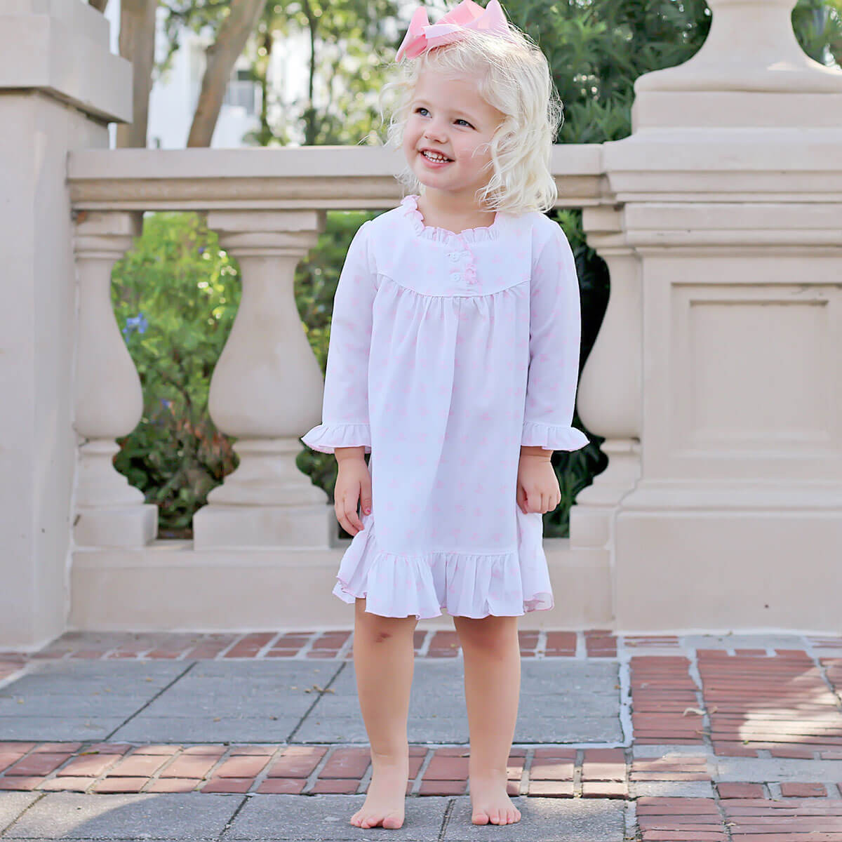 Pink Bow Long Sleeve Nightgown