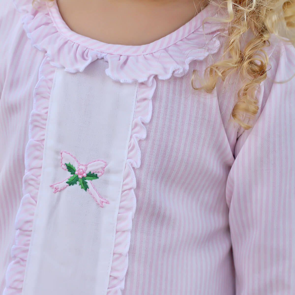 Embroidered Holly and Bow Pink Nightgown