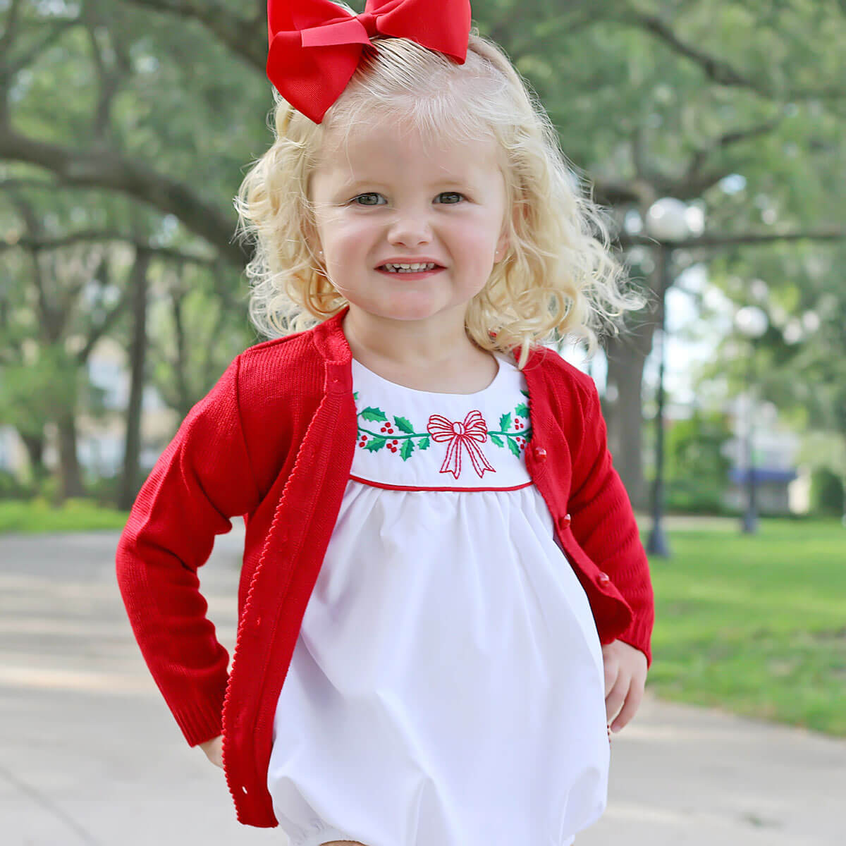 Embroidered Christmas Holly Bow Bubble