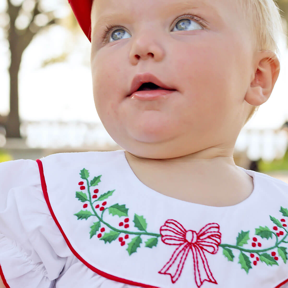 Embroidered Christmas Holly Bow Bubble