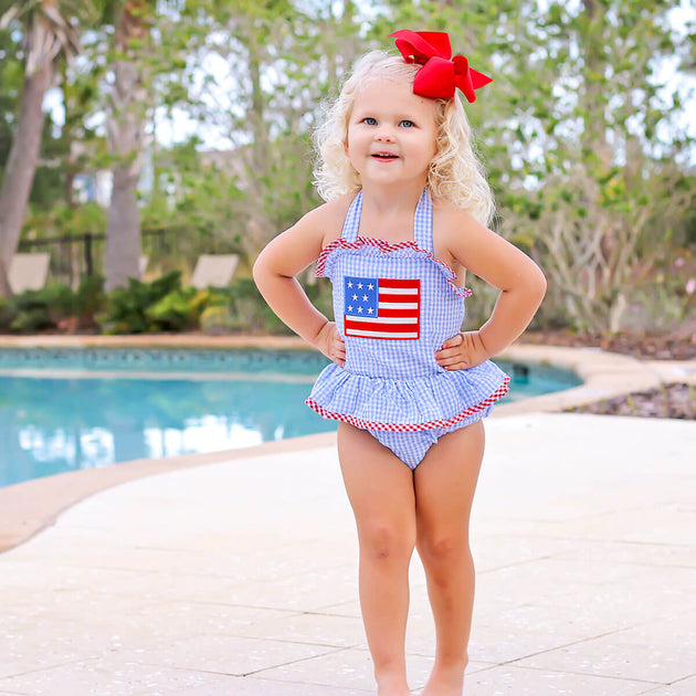  12-18 Months Infant Baby Girls One Piece Long Sleeve 4th Of  July Swimsuit American Flag Bathing Suit Zip Up Independence Day Swimwear  Beach Wear