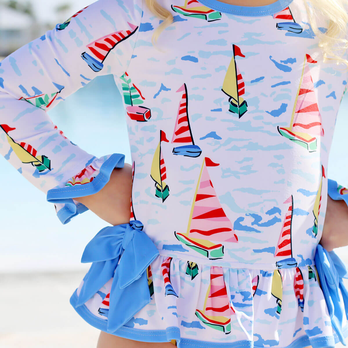 Watercolor Sailboat Rash Guard Swimsuit