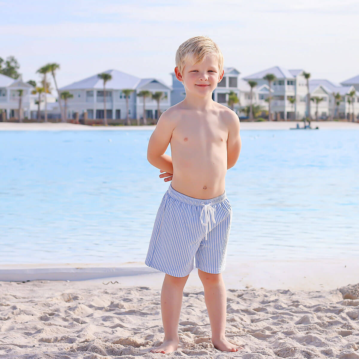 Santorini Stripe Swim Trunks Blue