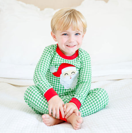 Happy Santa Green Gingham Pajamas