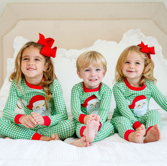 Happy Santa Green Gingham Pajamas