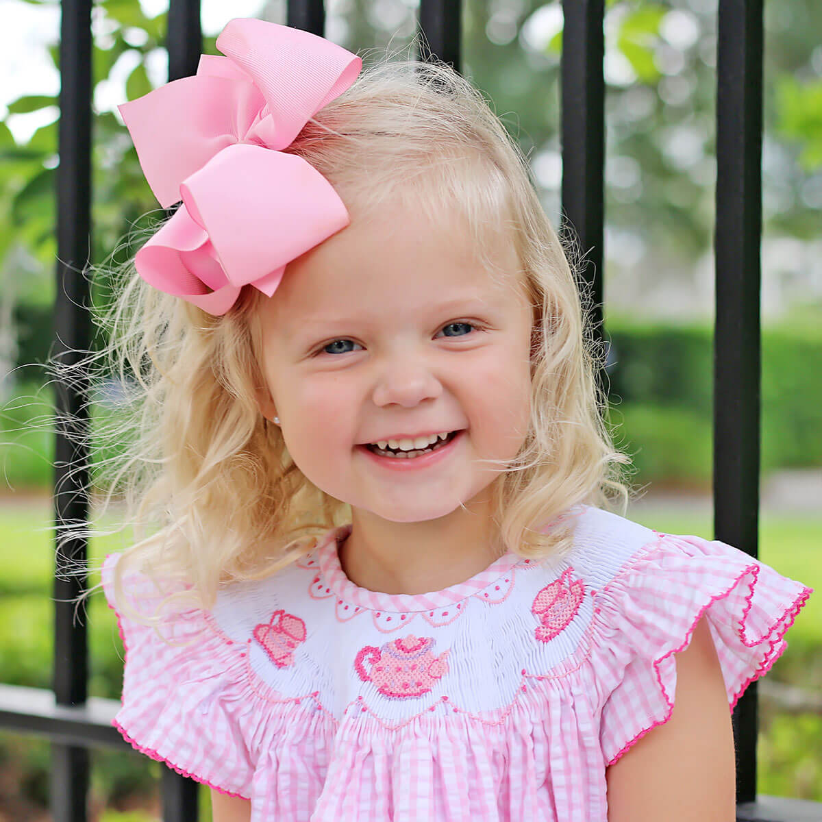 Tea Party Smocked Pink Seersucker Dress