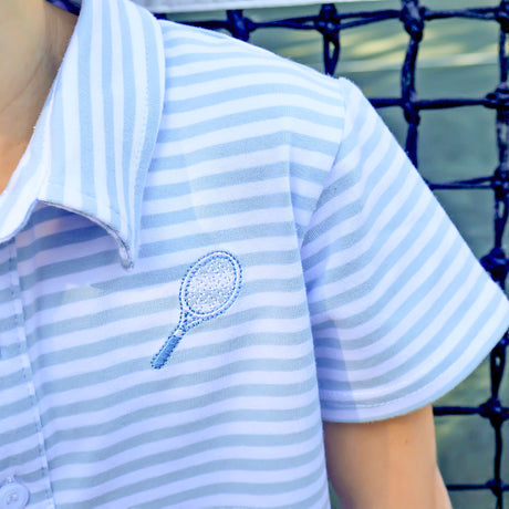 Tennis Racquet Polo French Blue Stripe