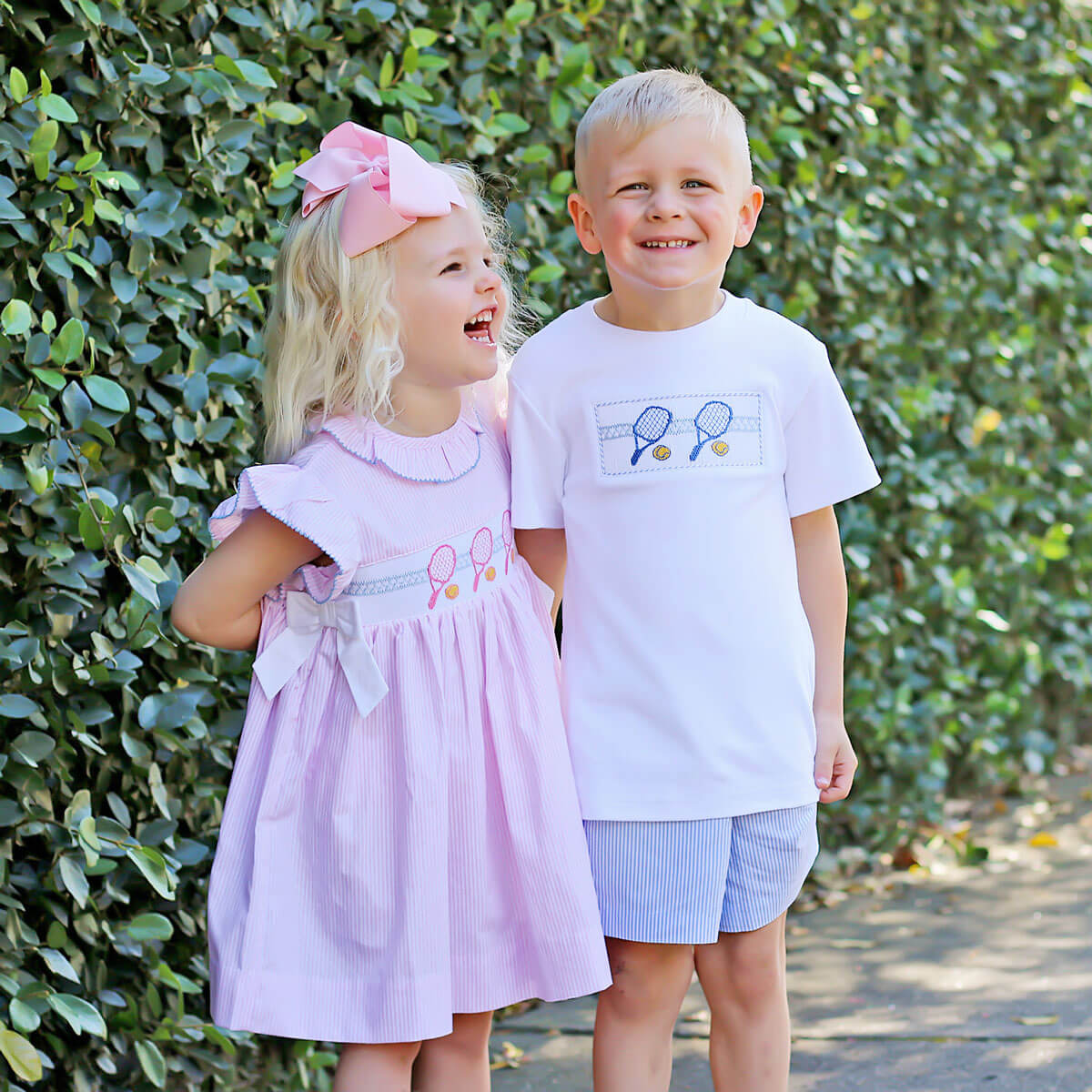 Tennis Racquet Blue Stripe Stripe Smocked Short Set