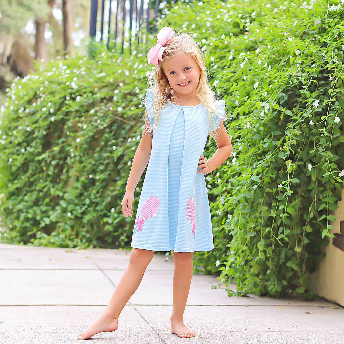 Tennis Appliqué Claire Dress Blue Stripe