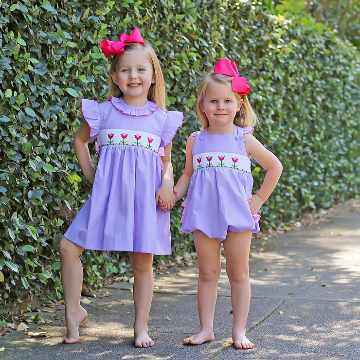 Tulips In Spring Purple Smocked Leah Bubble
