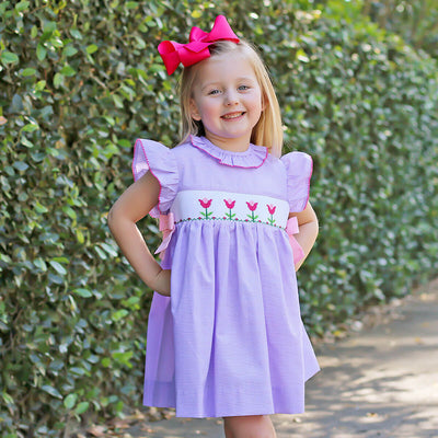 Tulips In Spring Purple Smocked Beverly Dress