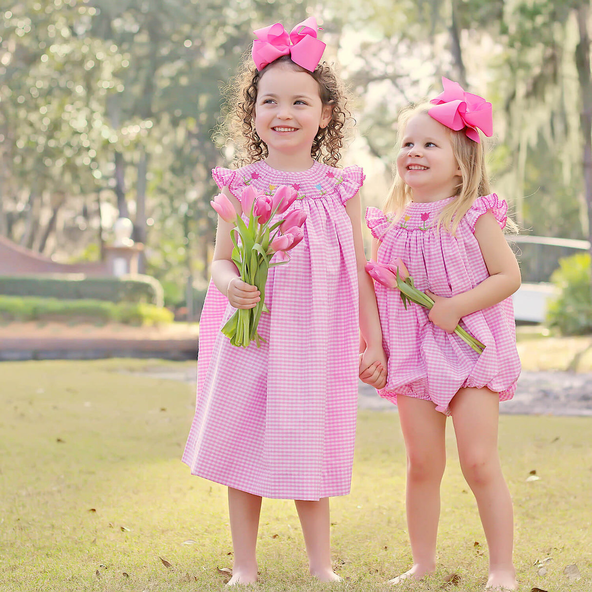 Tulip Season Pink Gingham Smocked Bubble