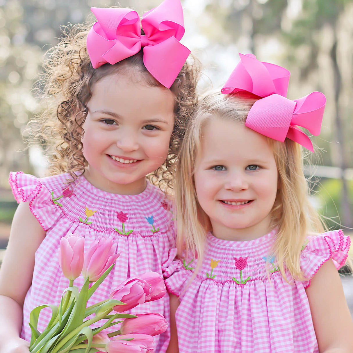 Tulip Season Pink Gingham Smocked Bubble