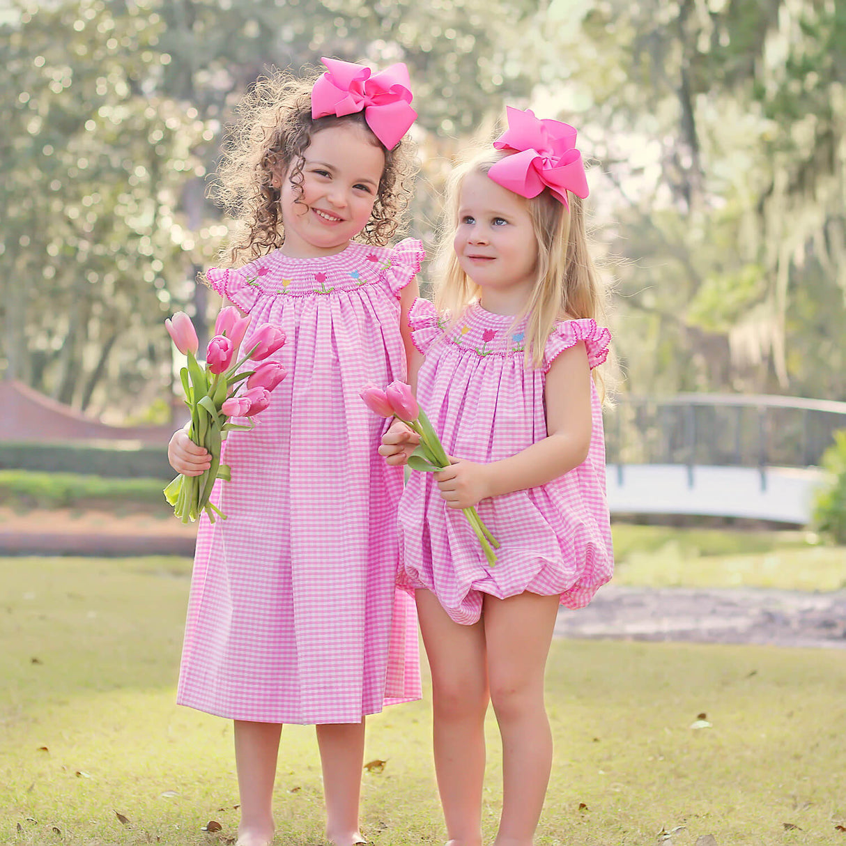 Tulip Season Pink Gingham Smocked Bubble