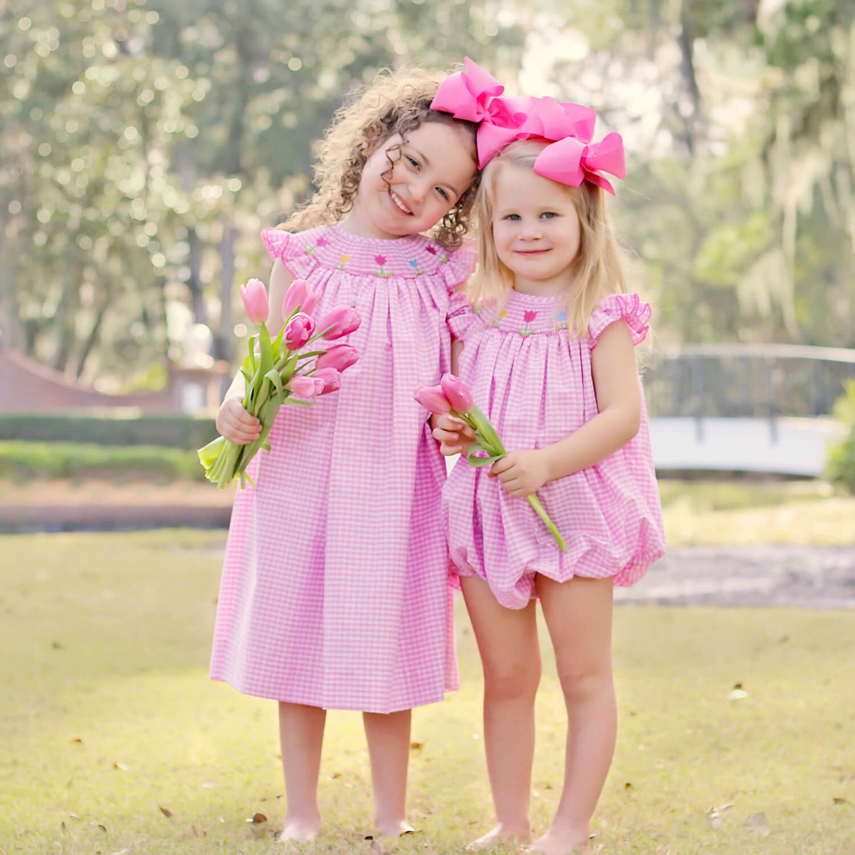 Tulip Season Pink Gingham Smocked Bubble