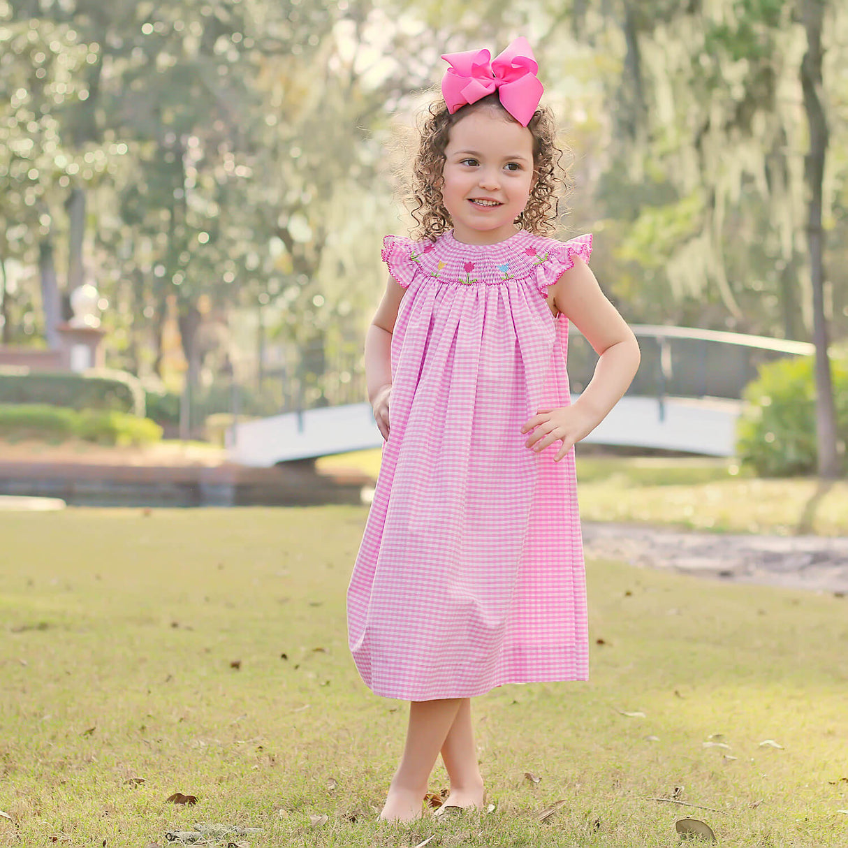 Tulip Season Pink Gingham Smocked Dress