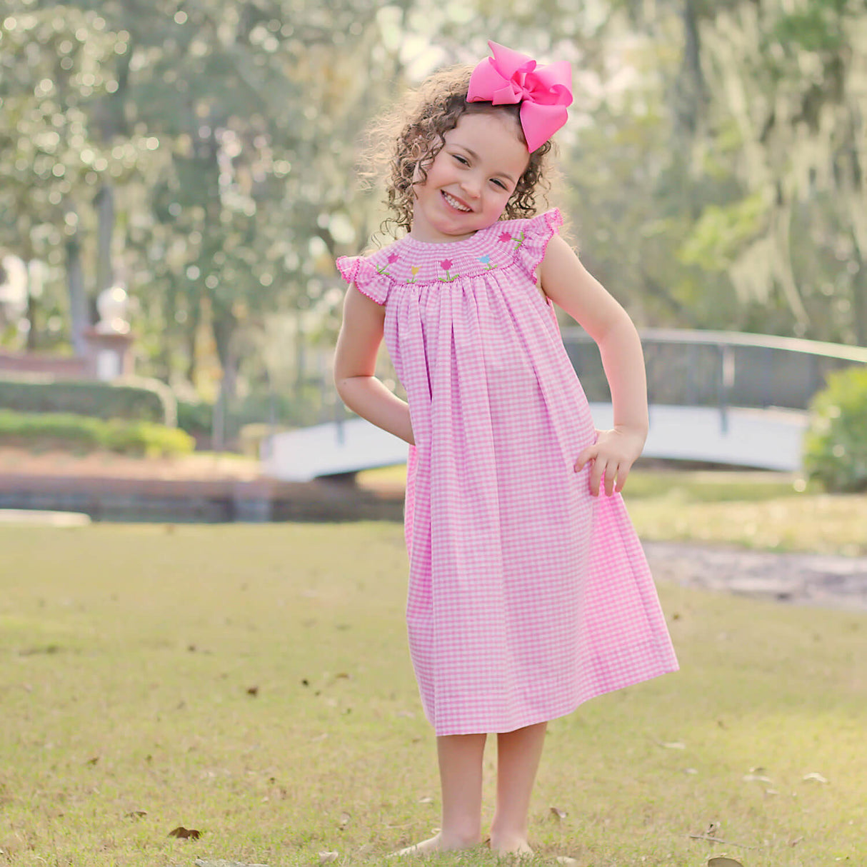 Tulip Season Pink Gingham Smocked Dress