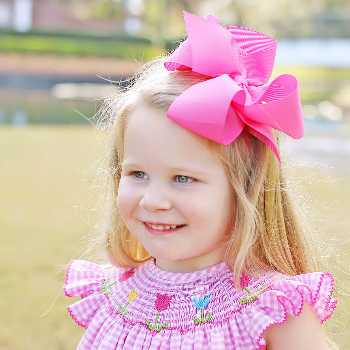 Tulip Season Pink Gingham Smocked Bubble