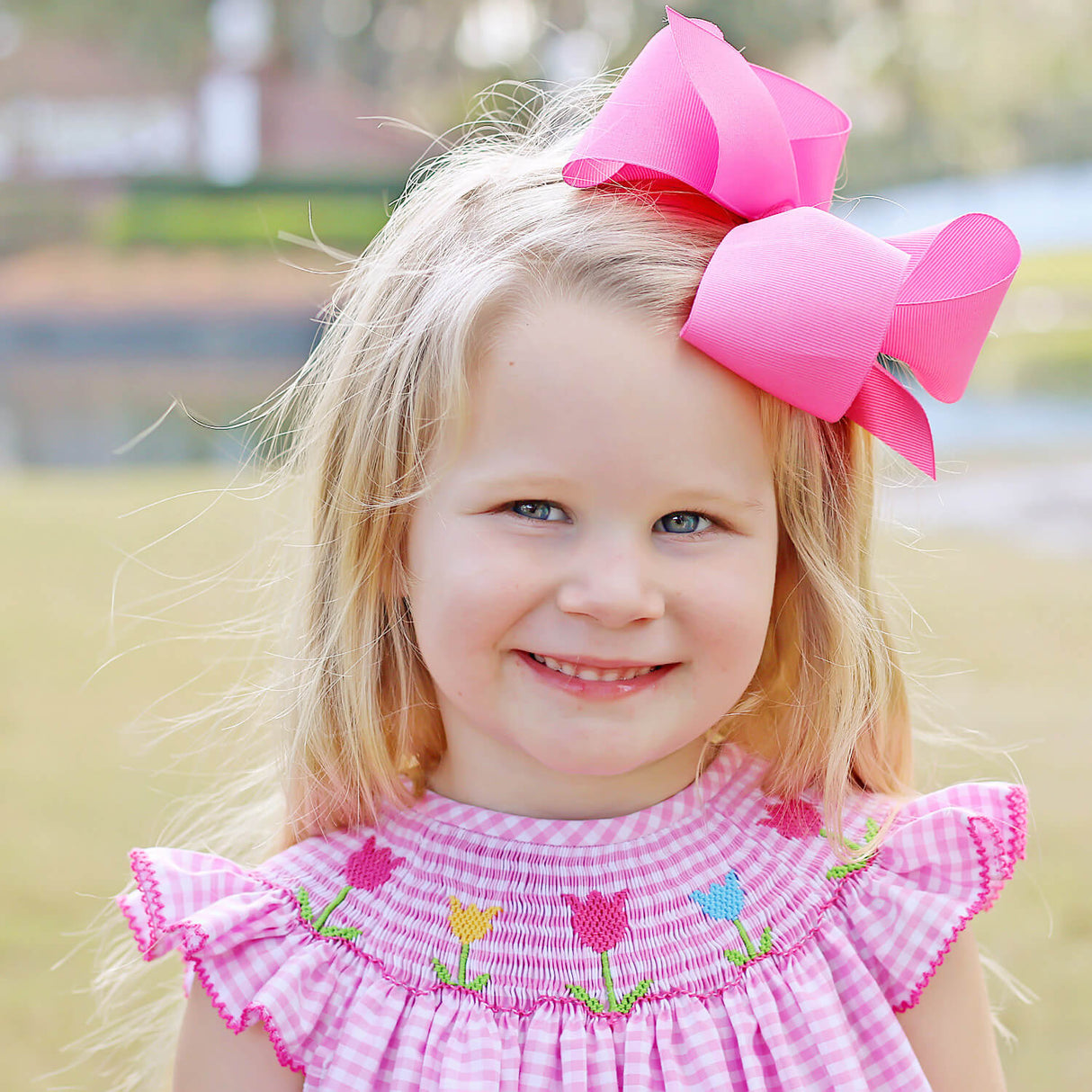 Tulip Season Pink Gingham Smocked Bubble