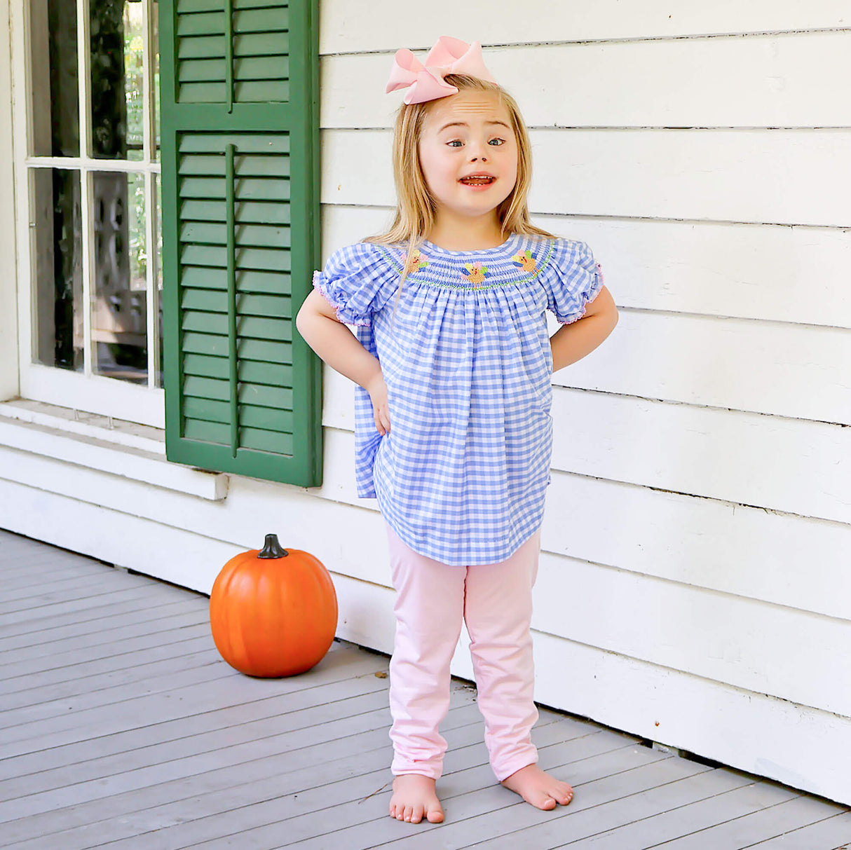 Colorful Turkey Smocked Blue Gingham Legging Set