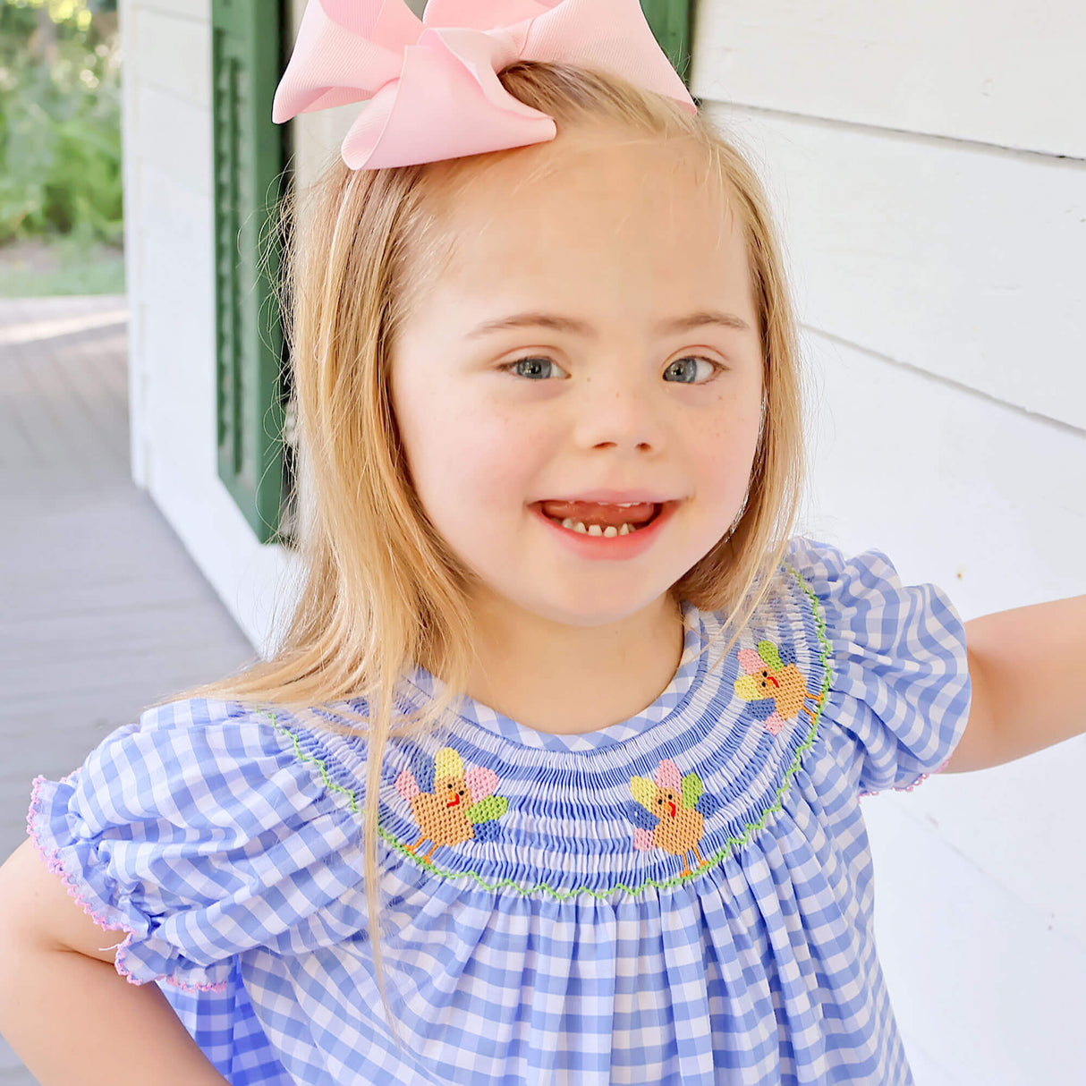 Colorful Turkey Smocked Blue Gingham Legging Set